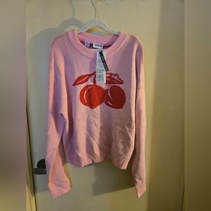 Stylish Pink Sweater with Red Cherries